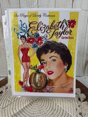 Elizabeth Taylor Cut-Out Dolls Vintage Style Paper Doll Cover - Yellow & Red